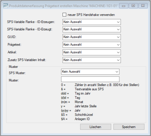 Menü Produktdatenerfassung Prägetext erzeugen